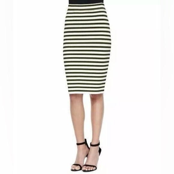 A.L.C. Marilyn Striped Knit Bodycon Knee-Length Skirt in Black/White/Yellow S - Picture 4 of 13